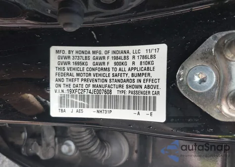 2018 Honda Civic Ex из США, поврежденный, VIN 19XFC2F74JE007608